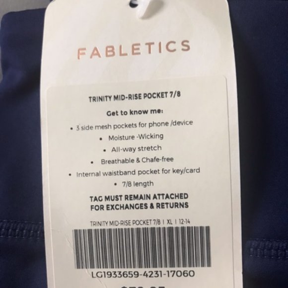 Fabletics Trinity Mid Rise Pocket 7/8 XL Navy - Picture 2 of 3